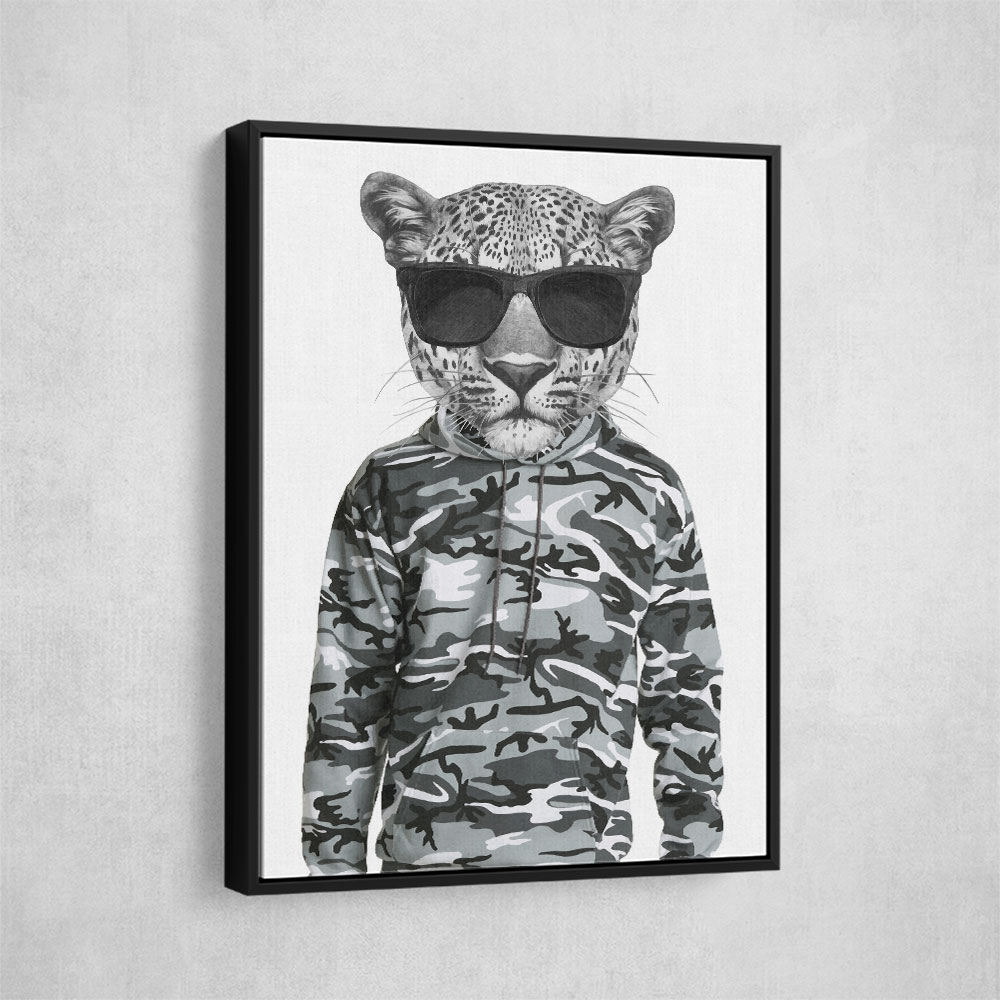 Leopard In Sunglasses and Cammo Hoodie