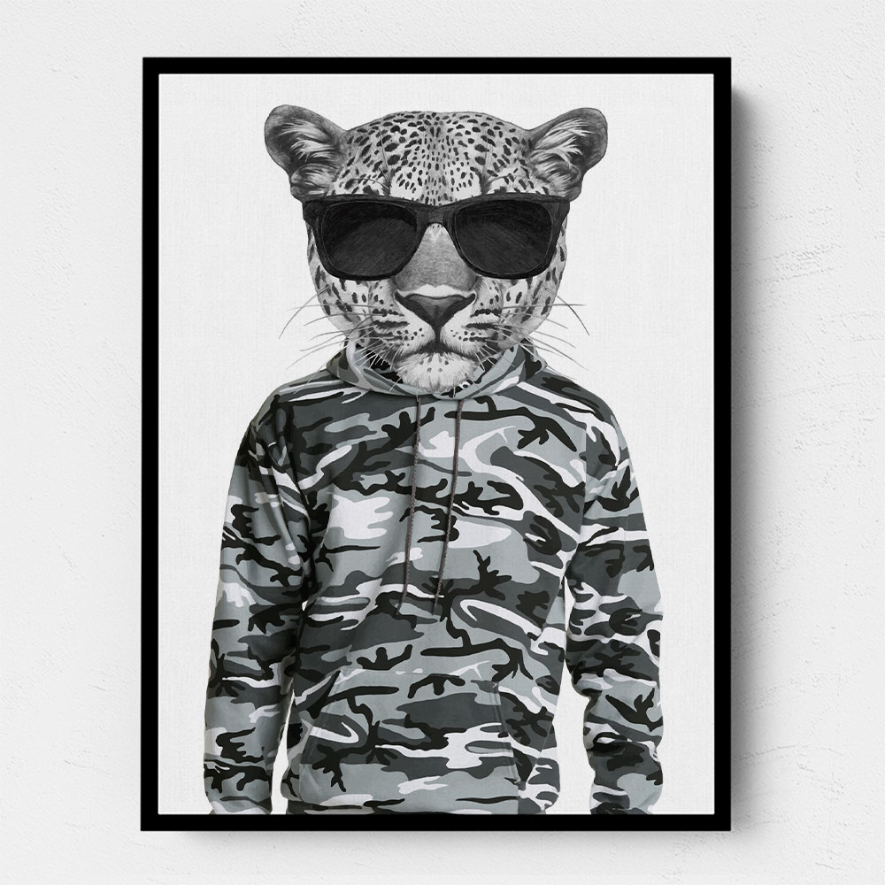 Leopard In Sunglasses and Cammo Hoodie