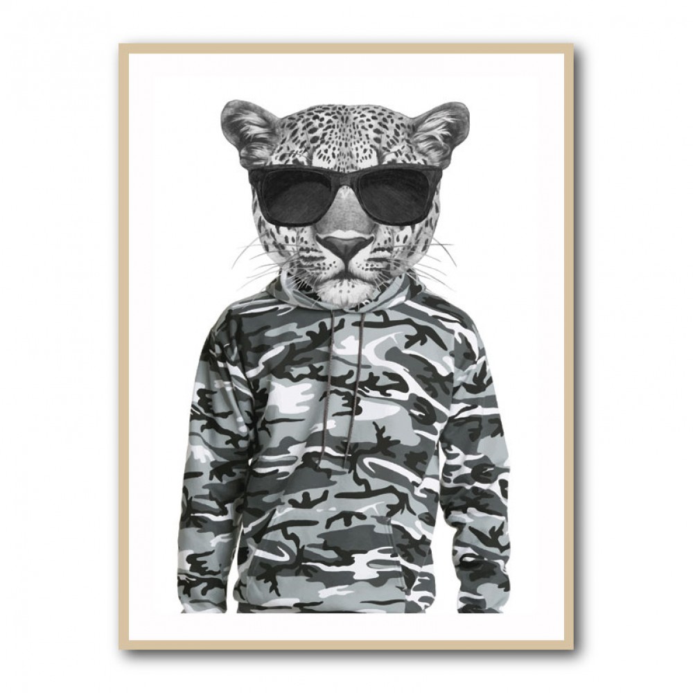 Leopard In Sunglasses and Cammo Hoodie