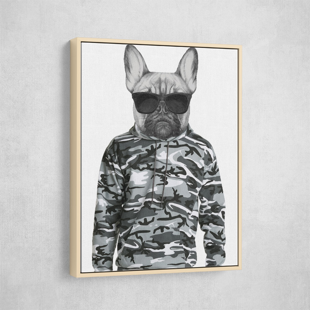 French Bulldog Wearing Sunglasses and Cammo Hoodie French Bulldog Wearing Sunglasses and Cammo Hoodie