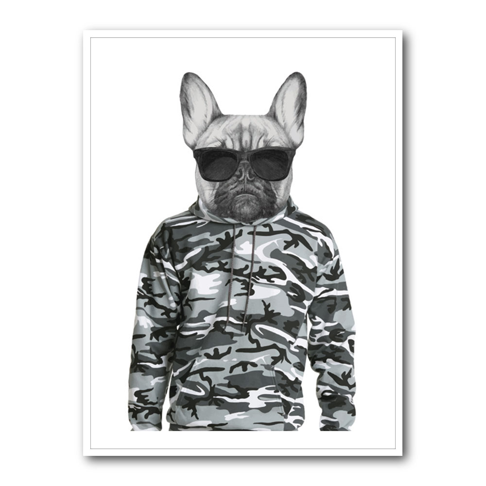 French Bulldog Wearing Sunglasses and Cammo Hoodie French Bulldog Wearing Sunglasses and Cammo Hoodie