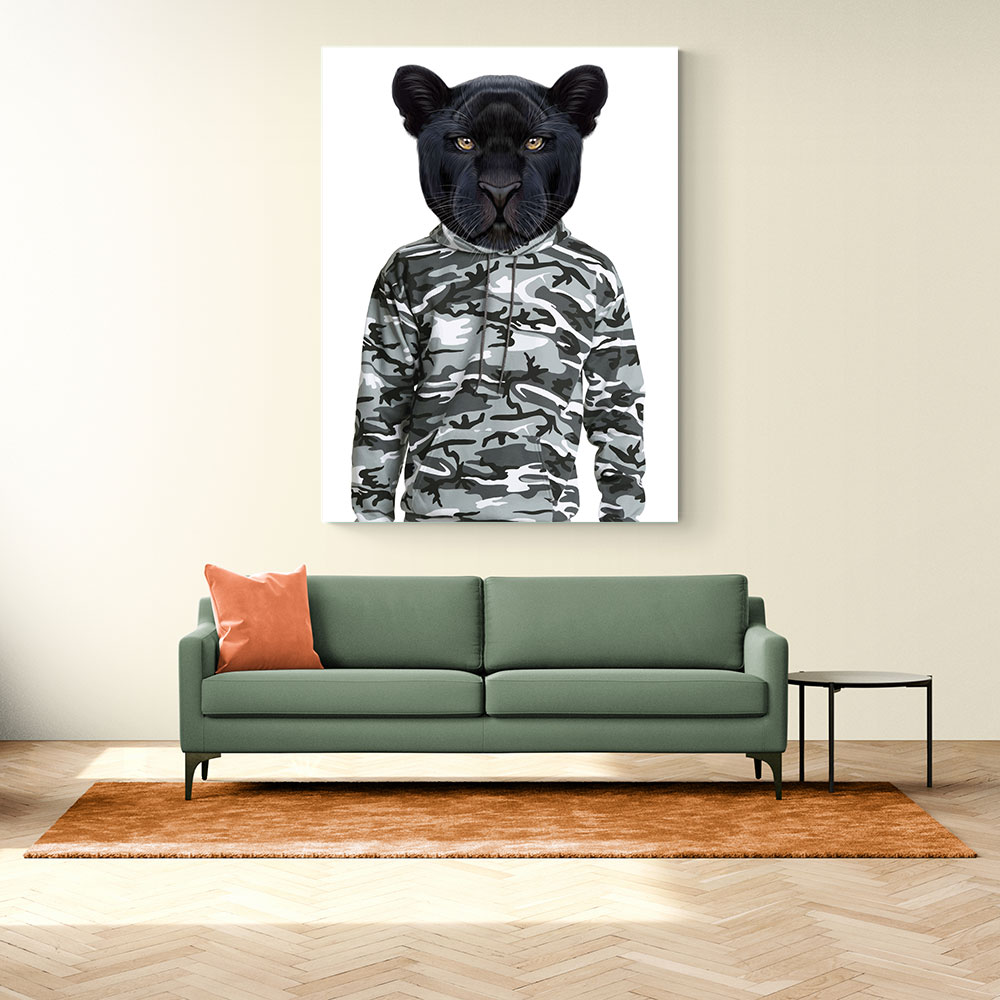 Black Panther Wearing Cammo Hoodie