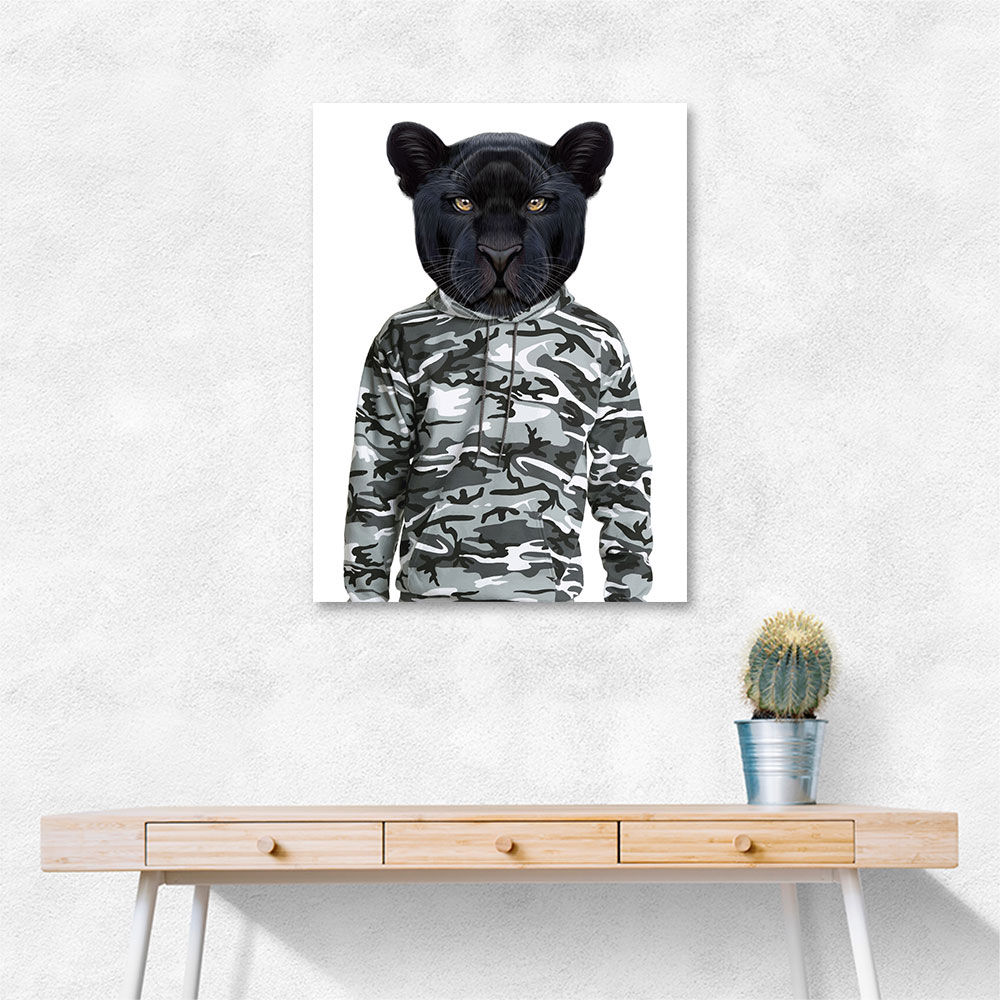 Black Panther Wearing Cammo Hoodie