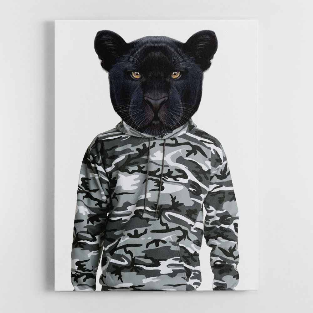 Black Panther Wearing Cammo Hoodie