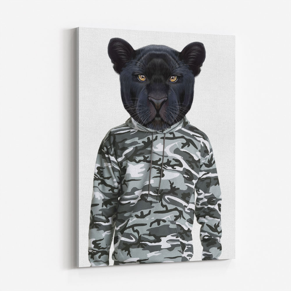 Black Panther Wearing Cammo Hoodie