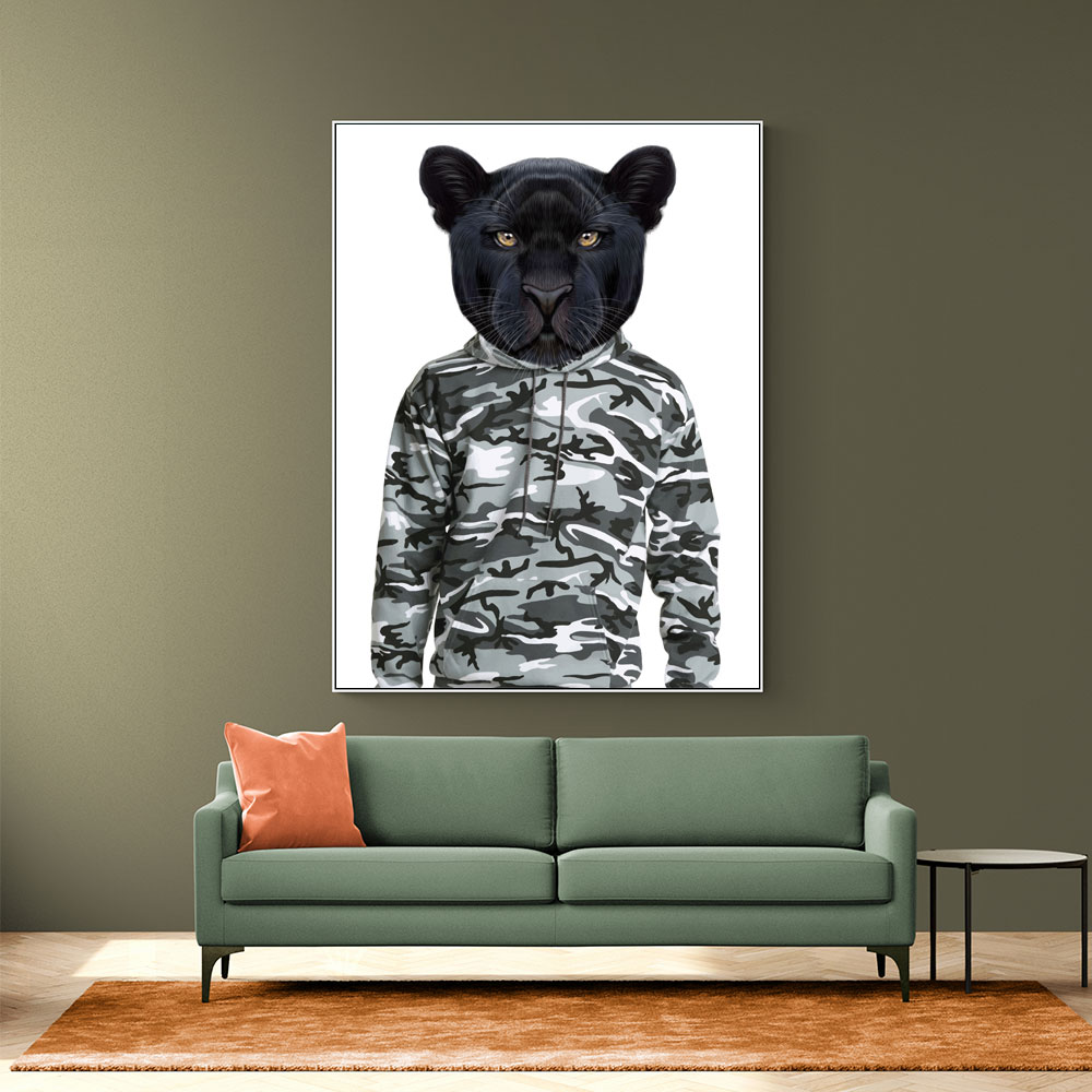 Black Panther Wearing Cammo Hoodie