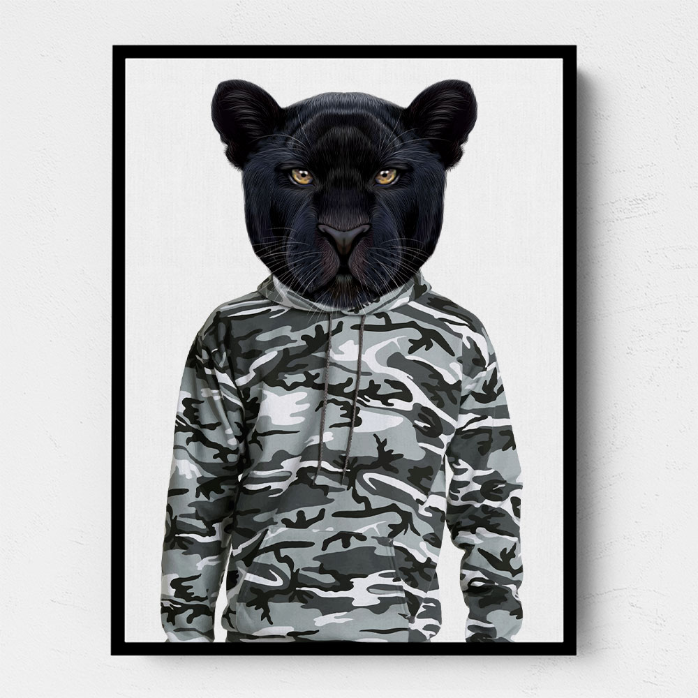 Black Panther Wearing Cammo Hoodie