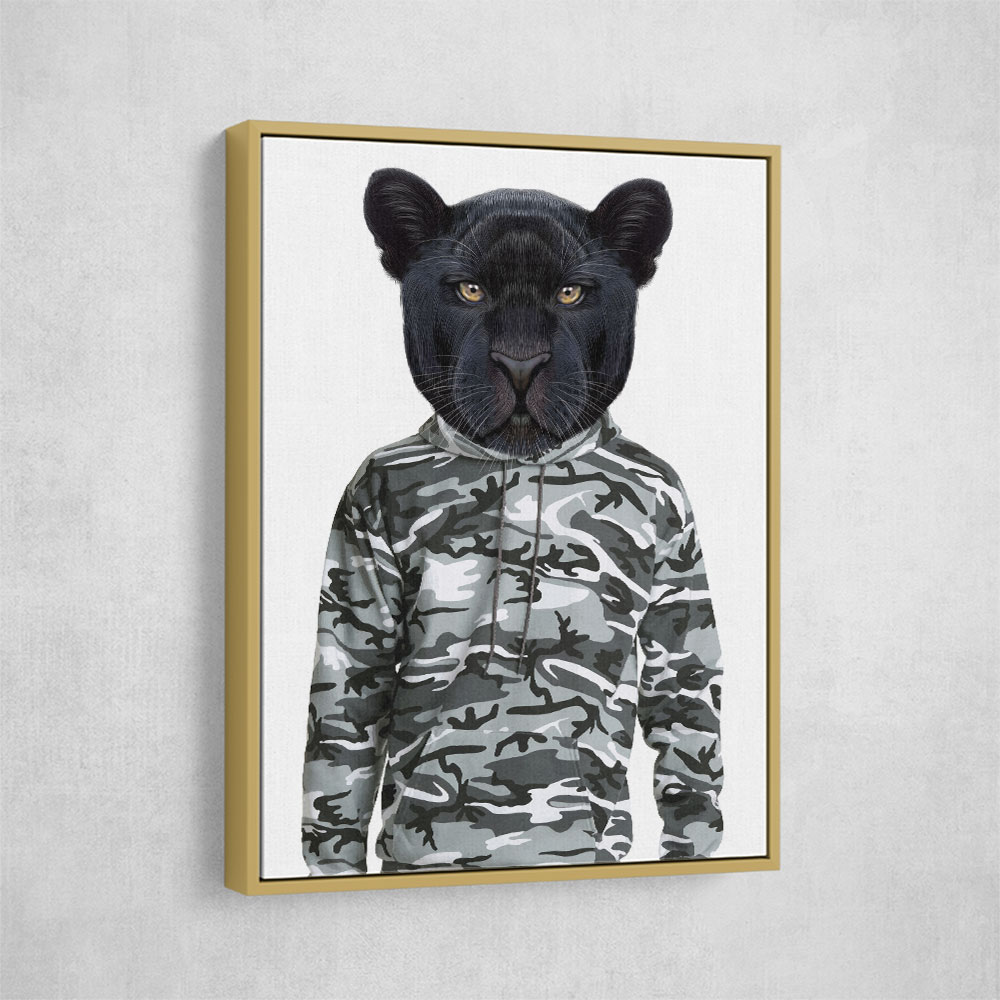 Black Panther Wearing Cammo Hoodie