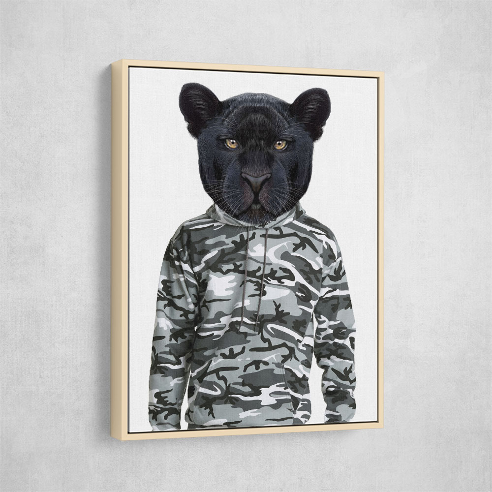 Black Panther Wearing Cammo Hoodie