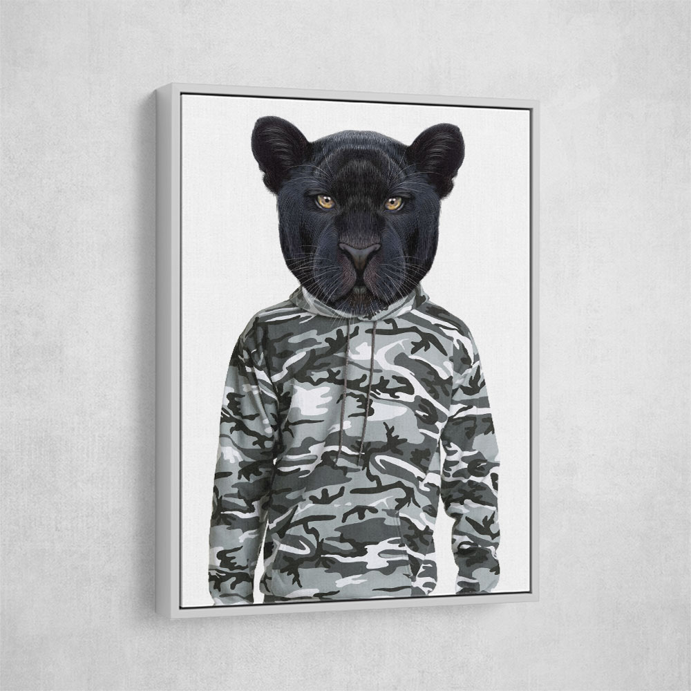 Black Panther Wearing Cammo Hoodie