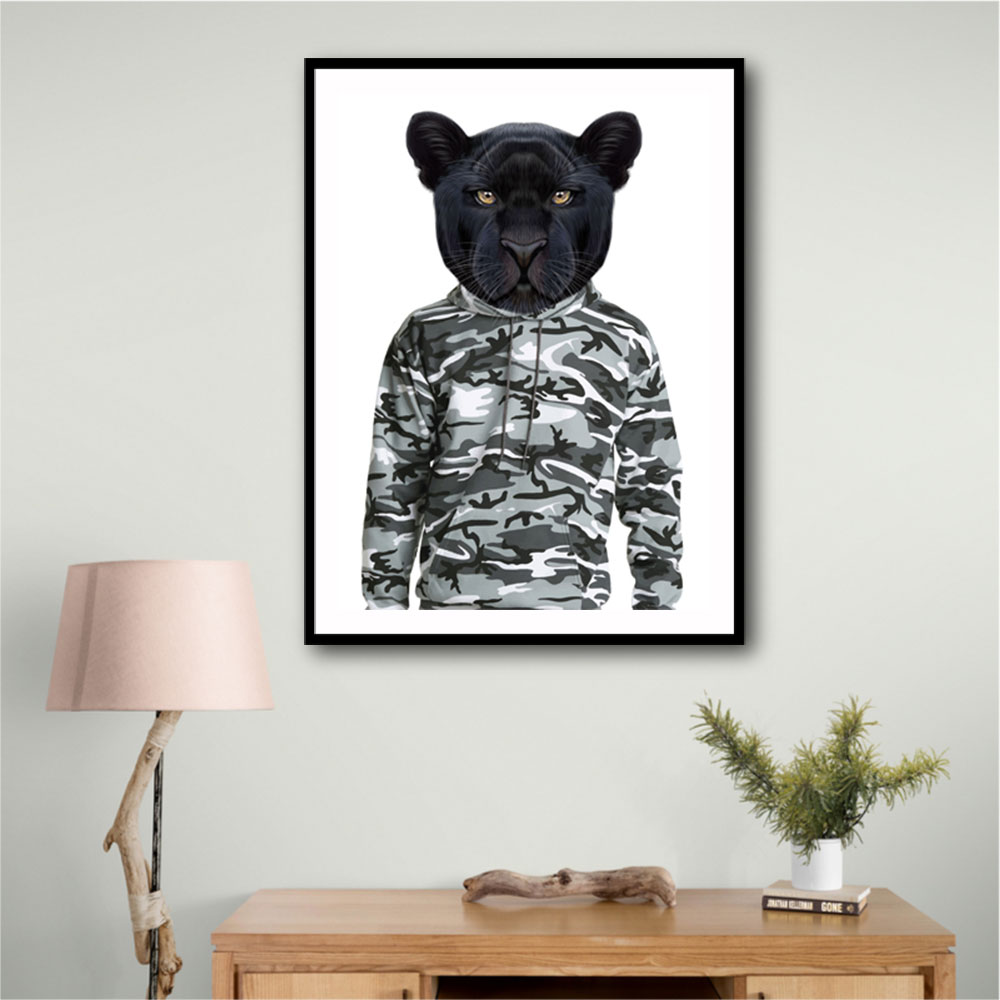 Black Panther Wearing Cammo Hoodie