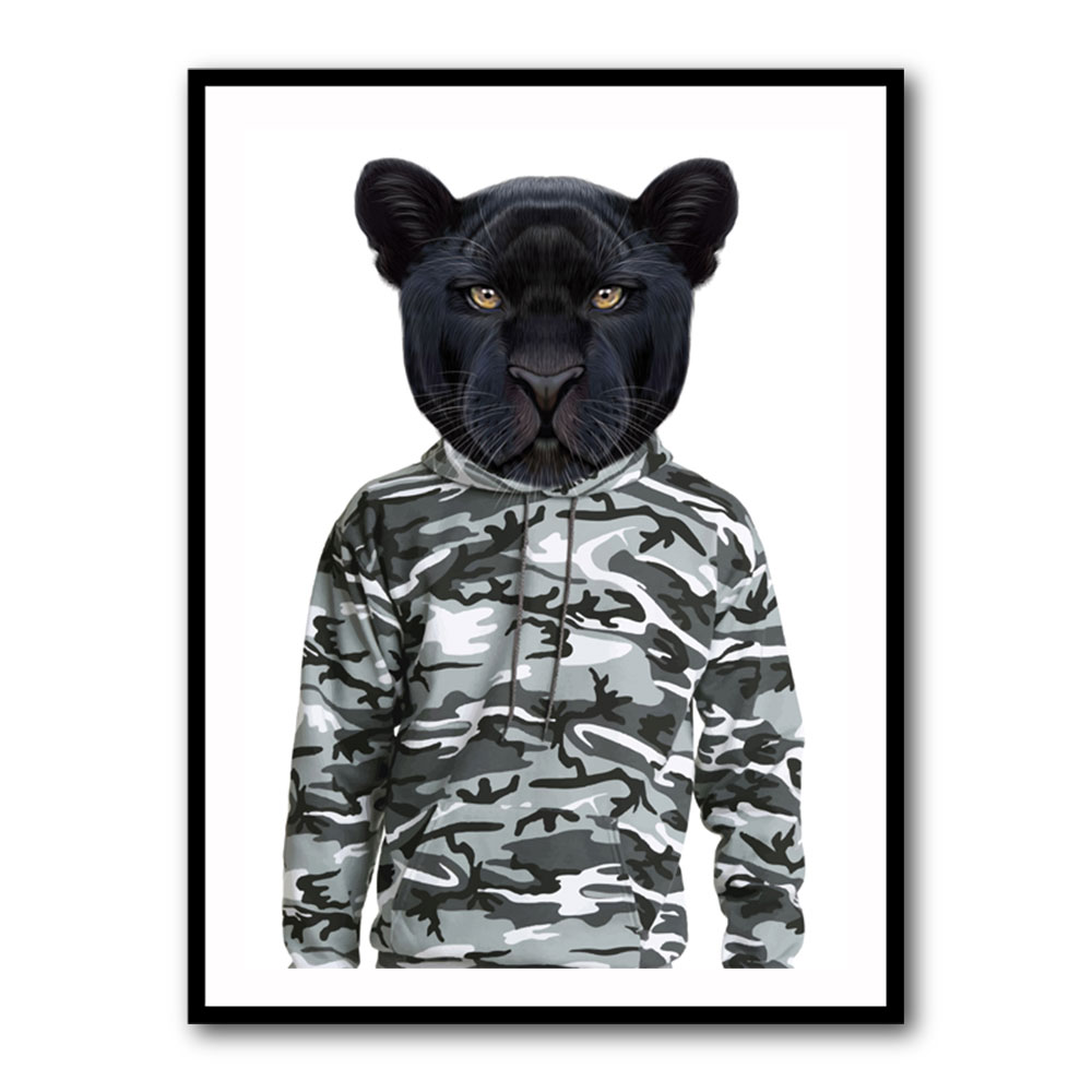 Black Panther Wearing Cammo Hoodie