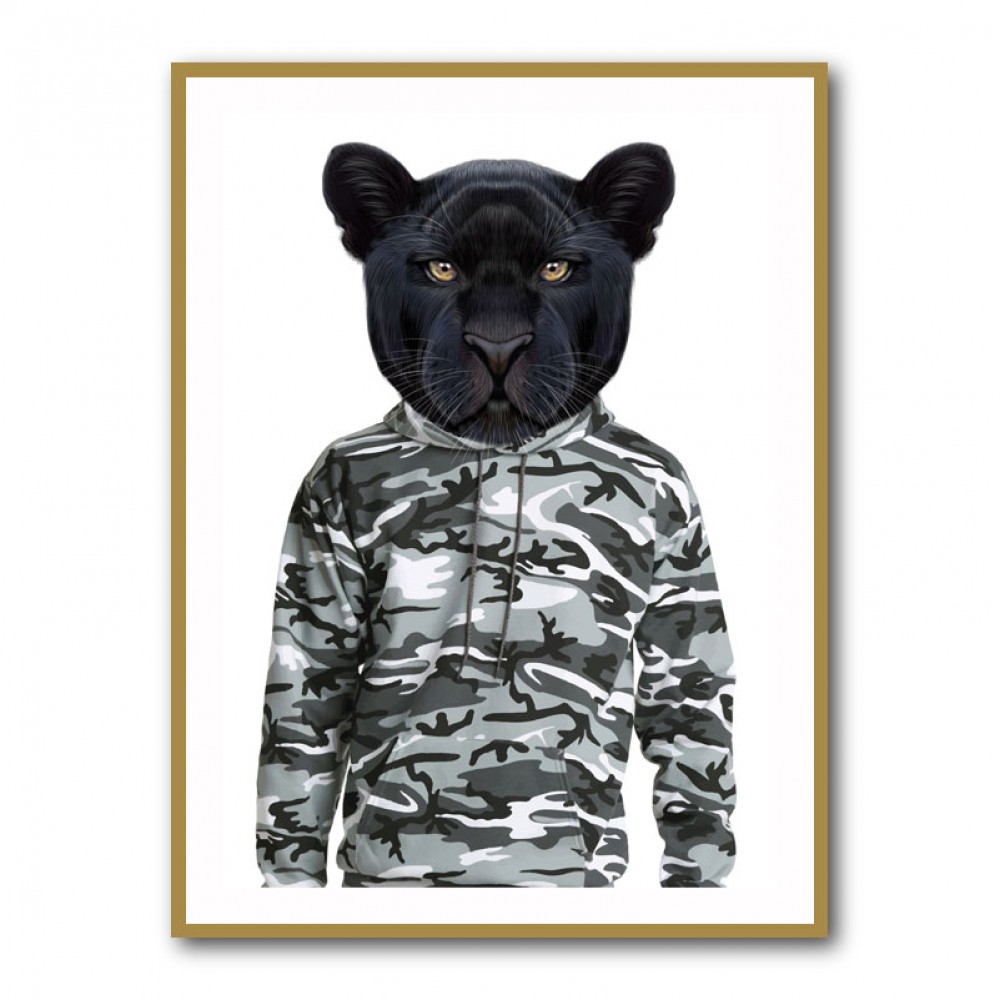 Black Panther Wearing Cammo Hoodie