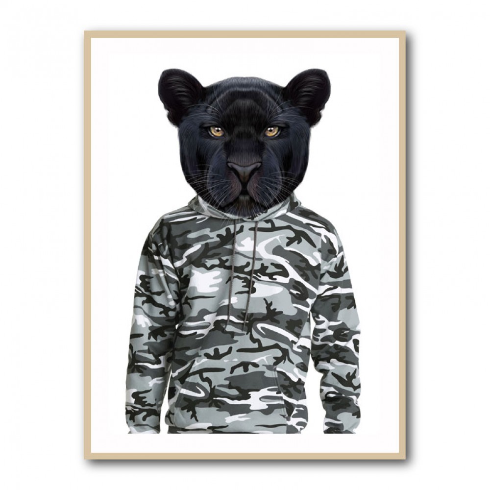 Black Panther Wearing Cammo Hoodie