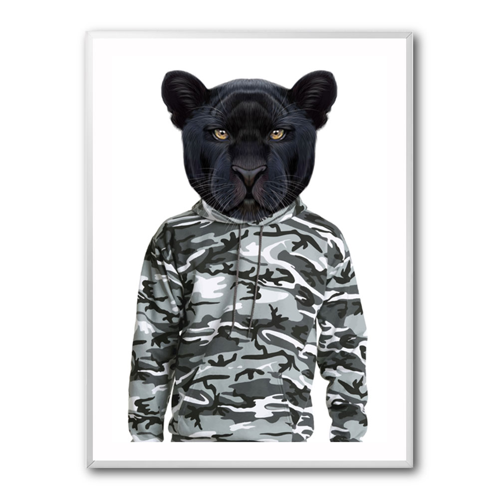 Black Panther Wearing Cammo Hoodie