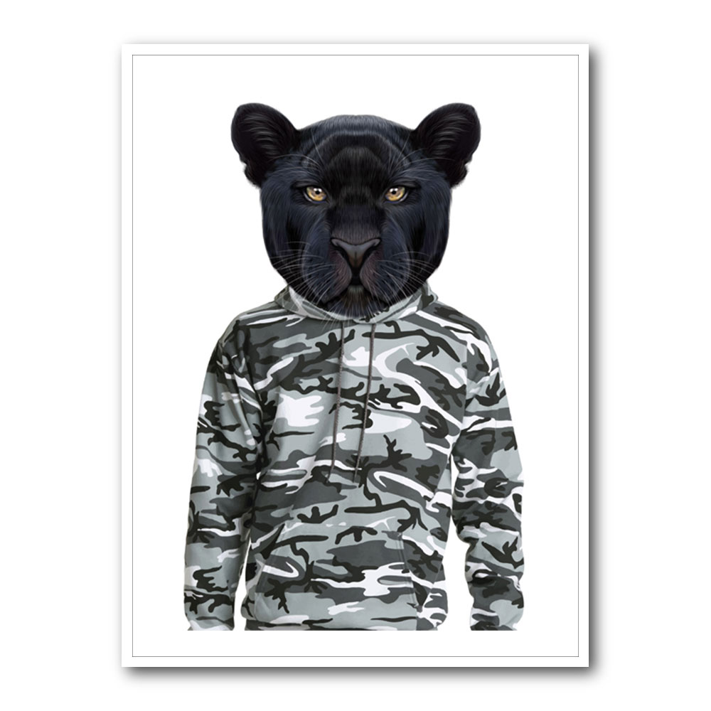 Black Panther Wearing Cammo Hoodie