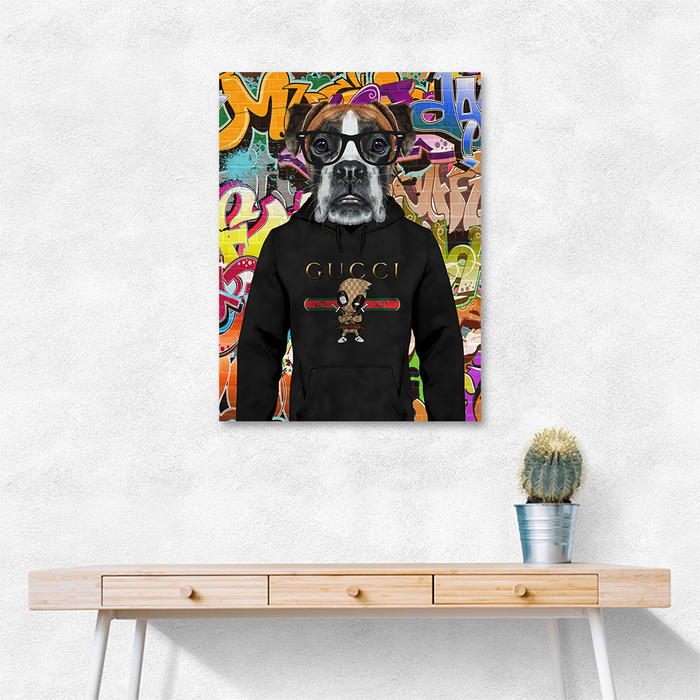 Boxer Dog in a Hoodie Graffiti