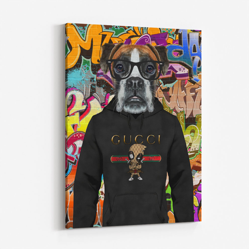 Boxer Dog in a Hoodie Graffiti