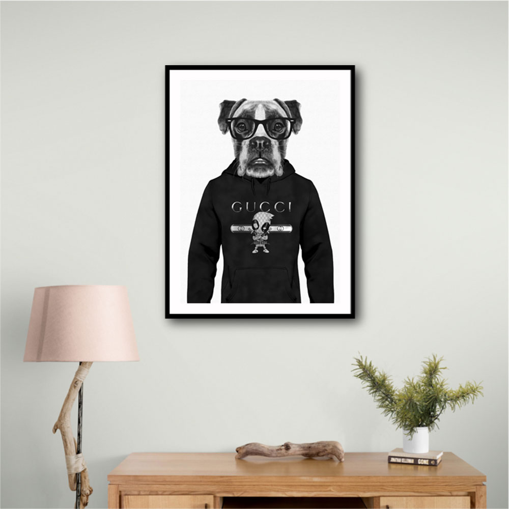 Boxer Dog in a Hoodie Black & White