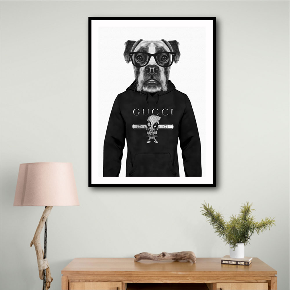 Boxer Dog in a Hoodie Black & White