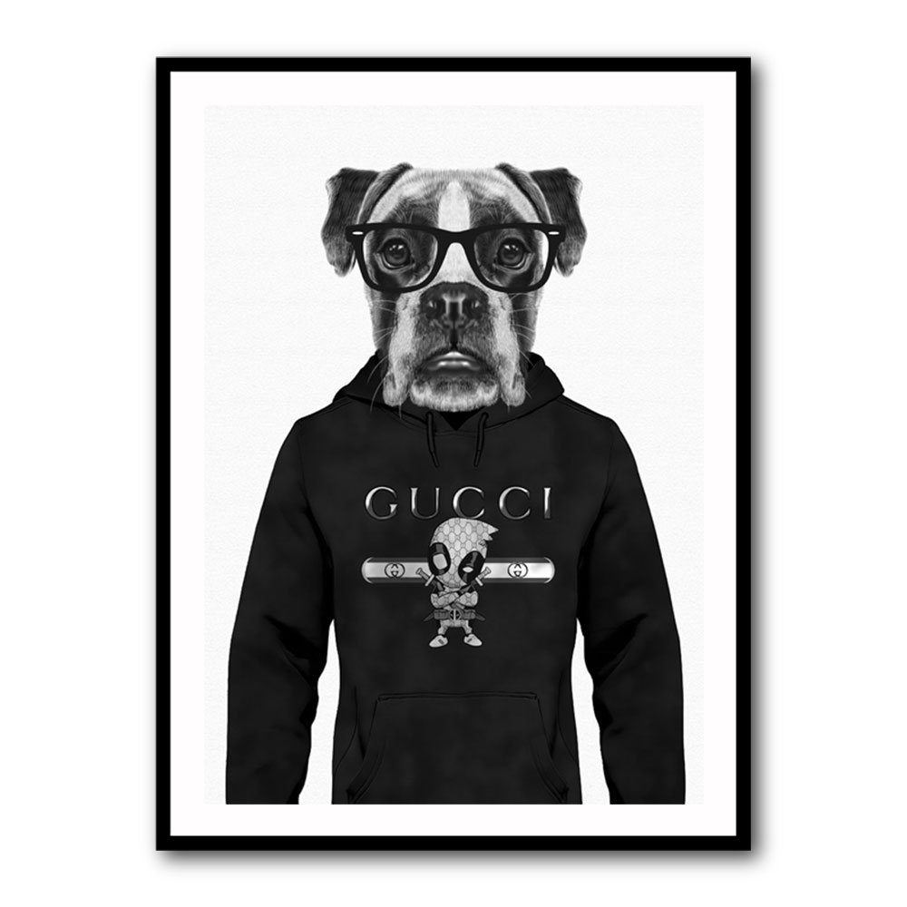 Boxer Dog in a Hoodie Black & White