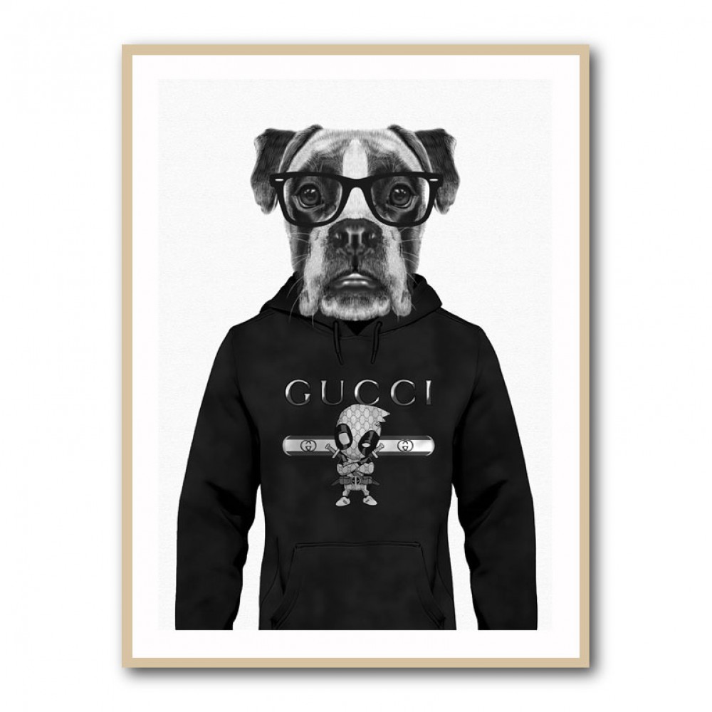 Boxer Dog in a Hoodie Black & White