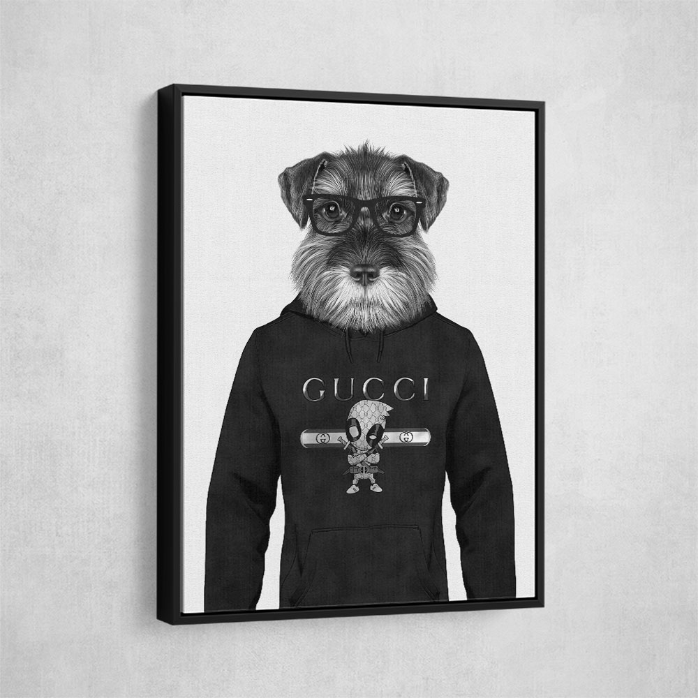 Schnauzer Dog in a Hoodie Black & White