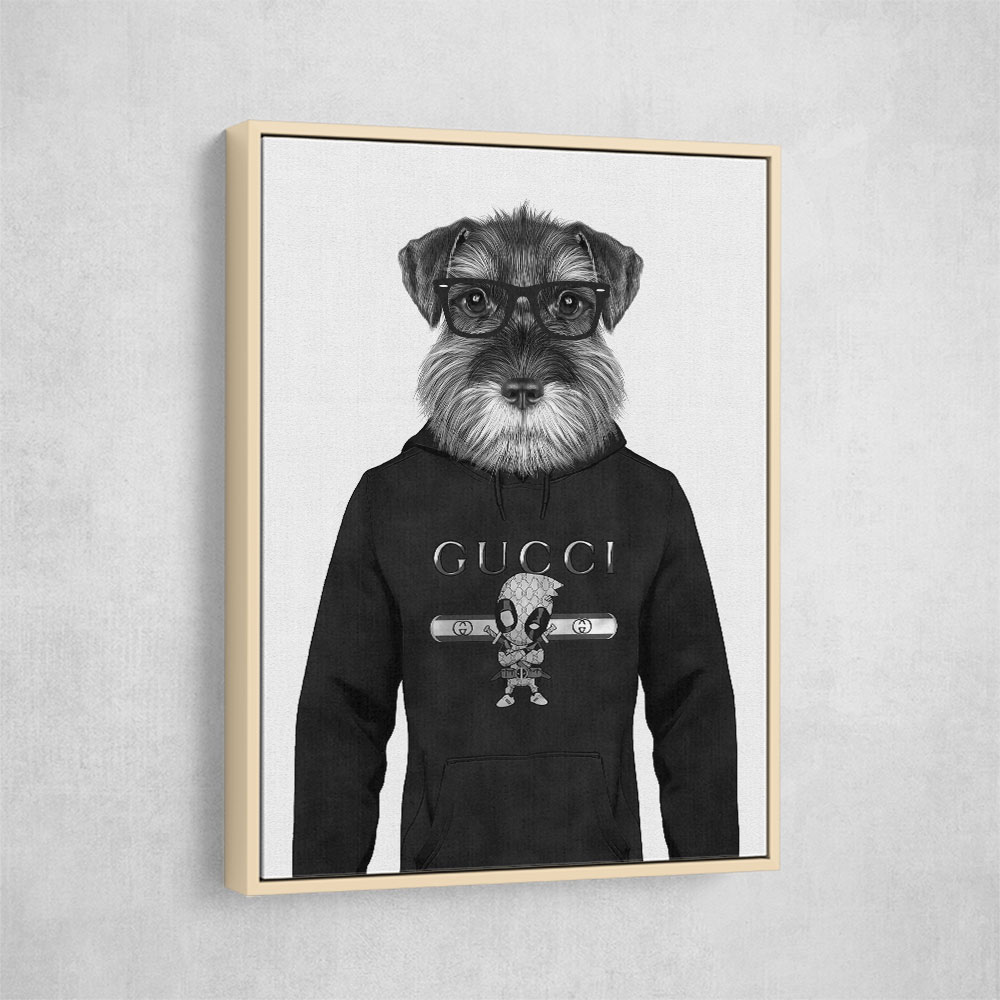 Schnauzer Dog in a Hoodie Black & White