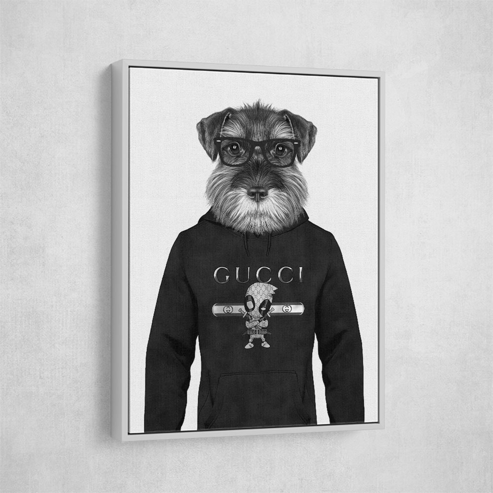 Schnauzer Dog in a Hoodie Black & White