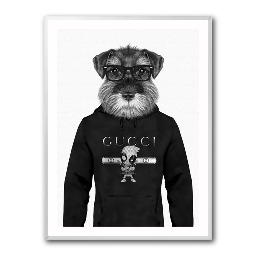 Schnauzer Dog in a Hoodie Black & White