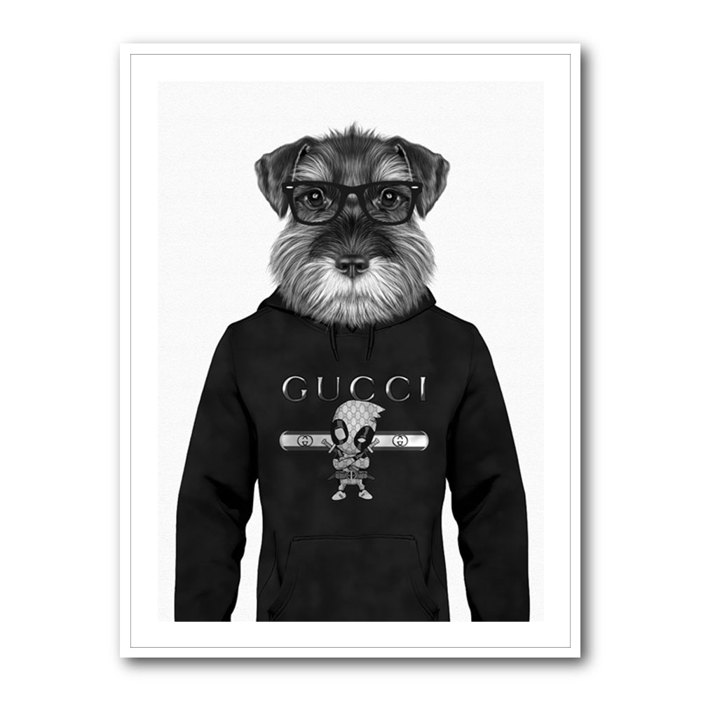 Schnauzer Dog in a Hoodie Black & White