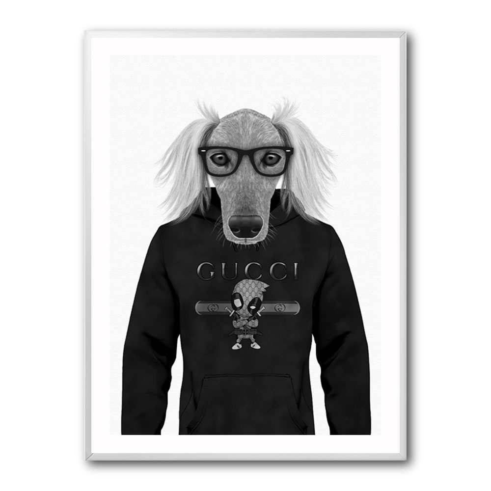 Saluki in a Hoodie Black & White