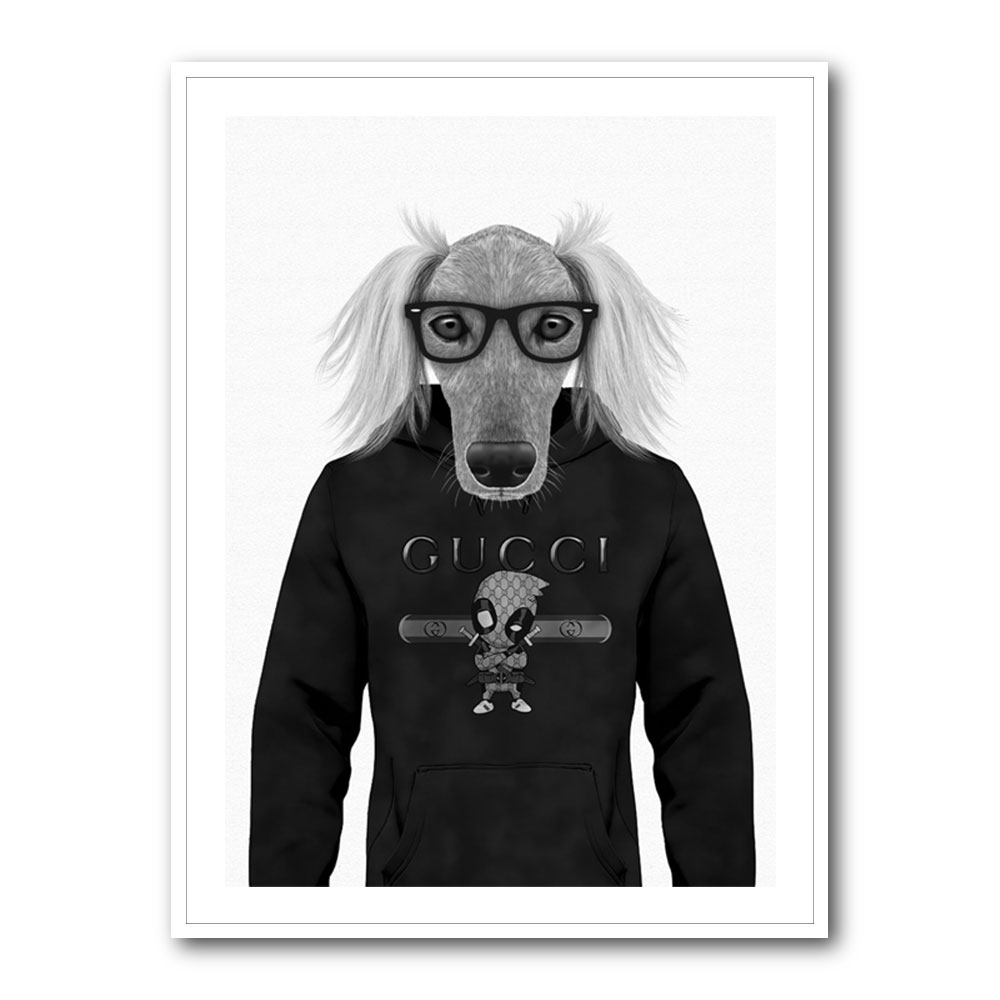 Saluki in a Hoodie Black & White