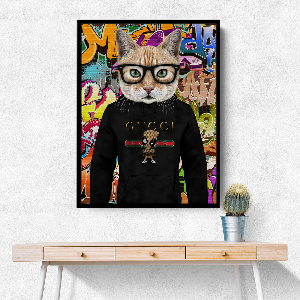 Ginger Cat in a Hoodie Graffiti