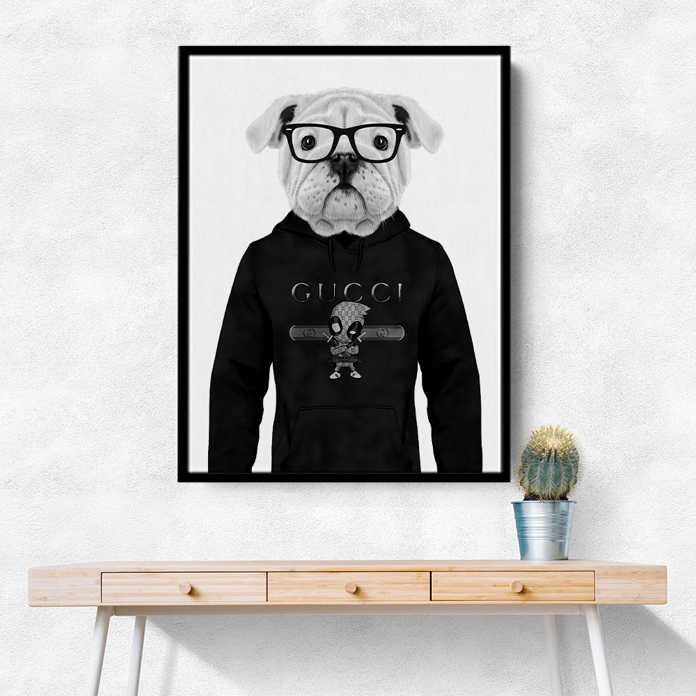 Bulldog Hoodie Black and White