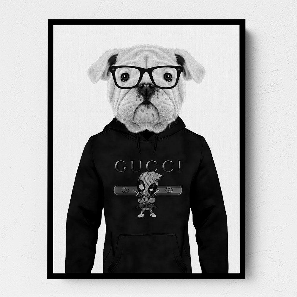 Bulldog Hoodie Black and White