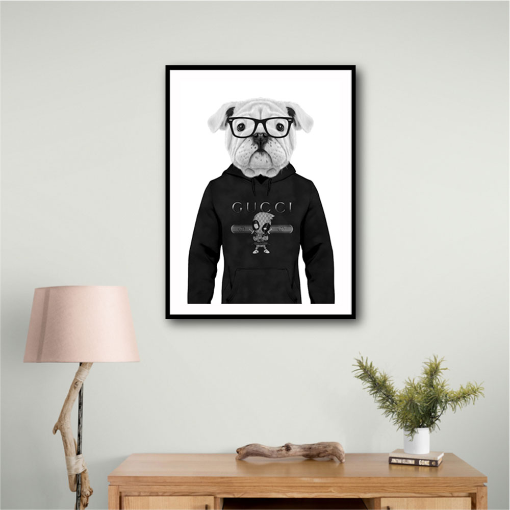 Bulldog Hoodie Black and White