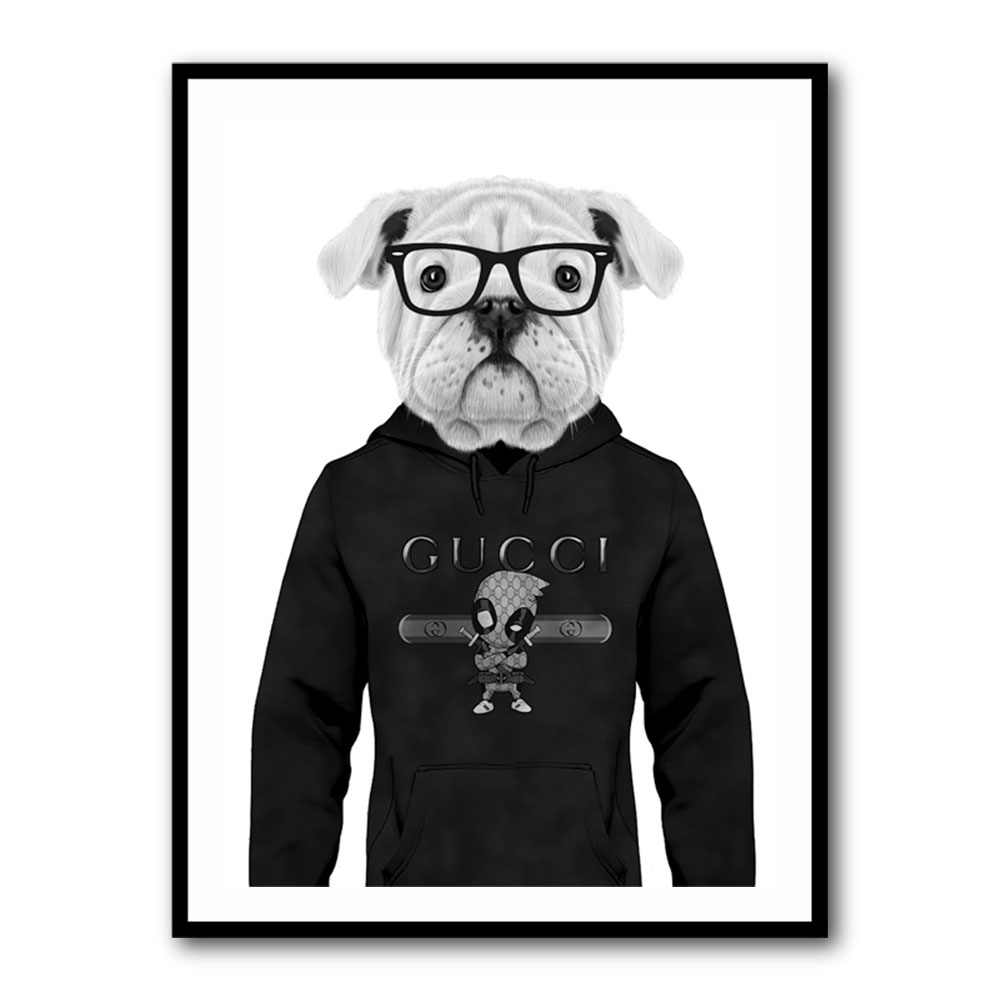 Bulldog Hoodie Black and White