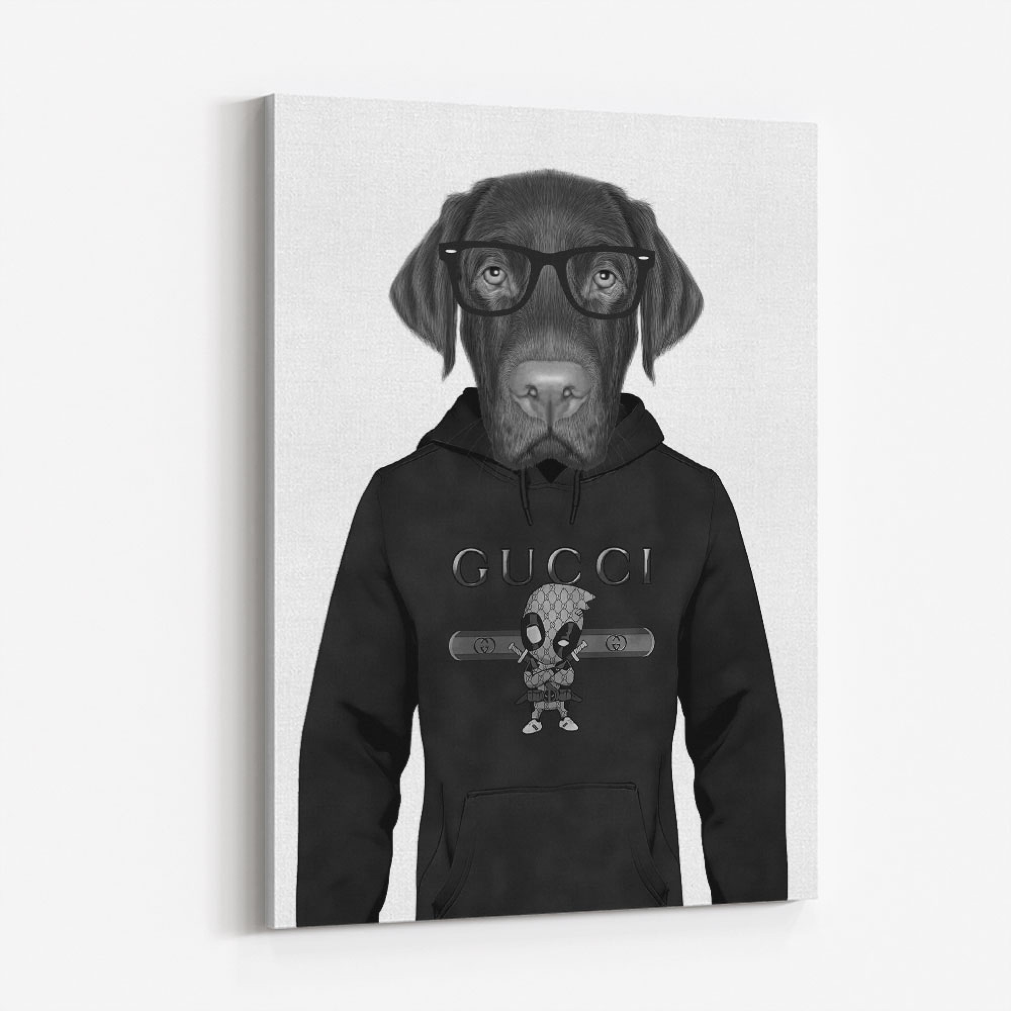 Chocolate Labrador Hoodie Black and White Wall Art