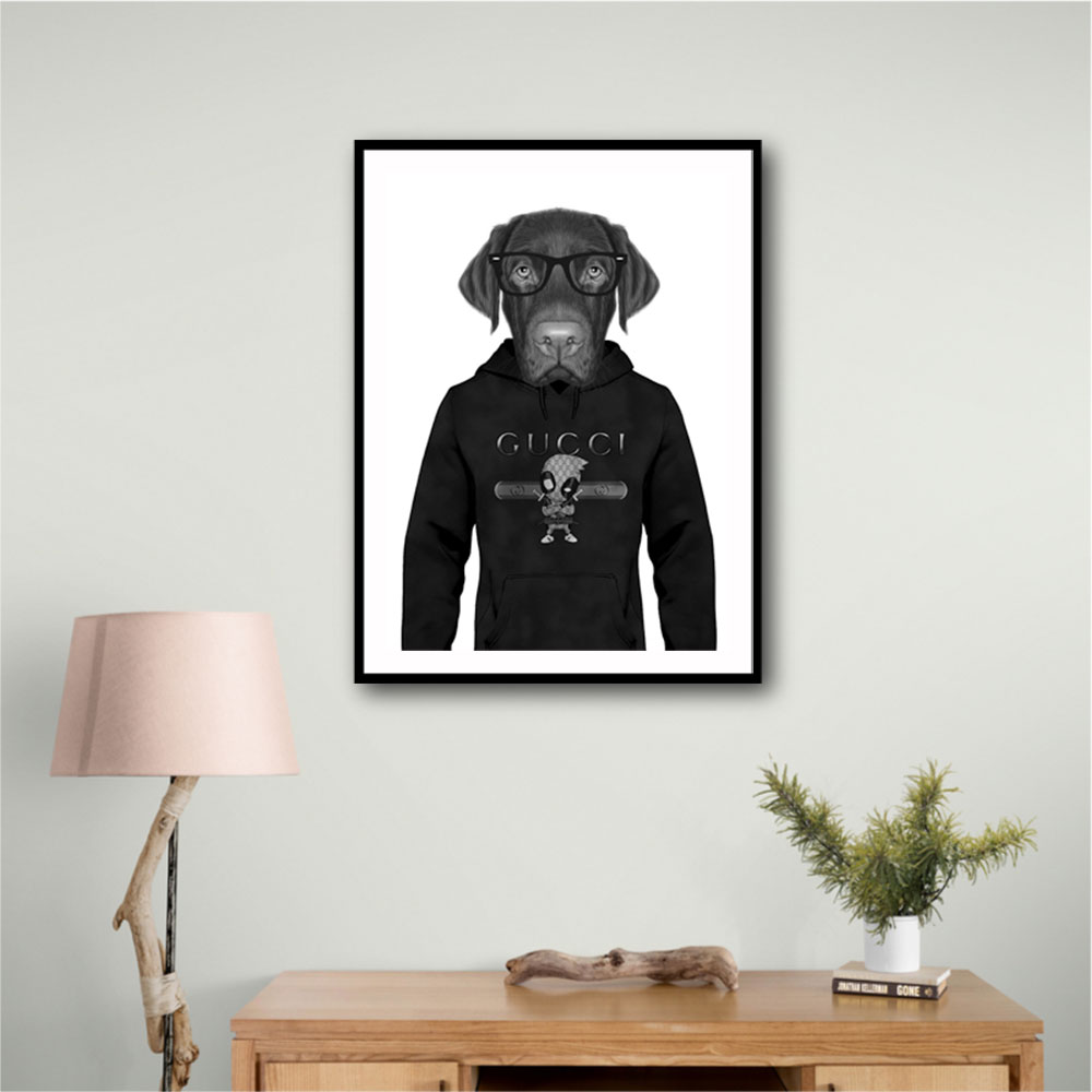 Chocolate Labrador Hoodie Black and White