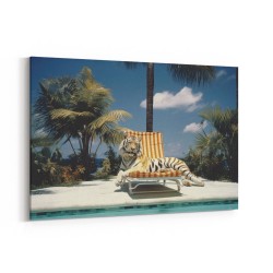 Sunbathing Tiger at The Pool Wall Art