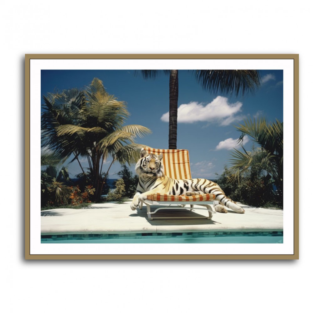 Sunbathing Tiger at The Pool Wall Art