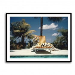 Sunbathing Tiger at The Pool Wall Art