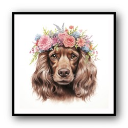 Cocker Spaniel Flowers Wall Art