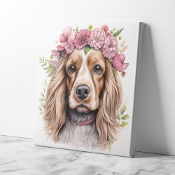 Cocker Spaniel Pink Flowers Wall Art