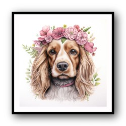 Cocker Spaniel Pink Flowers Wall Art