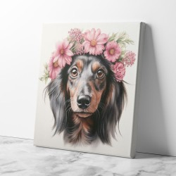 Dachshund Pink Flowers Wall Art