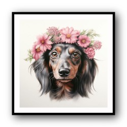 Dachshund Pink Flowers Wall Art