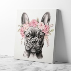 French Bulldog With Pink Flowers Wall Art