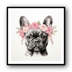 French Bulldog With Pink Flowers Wall Art